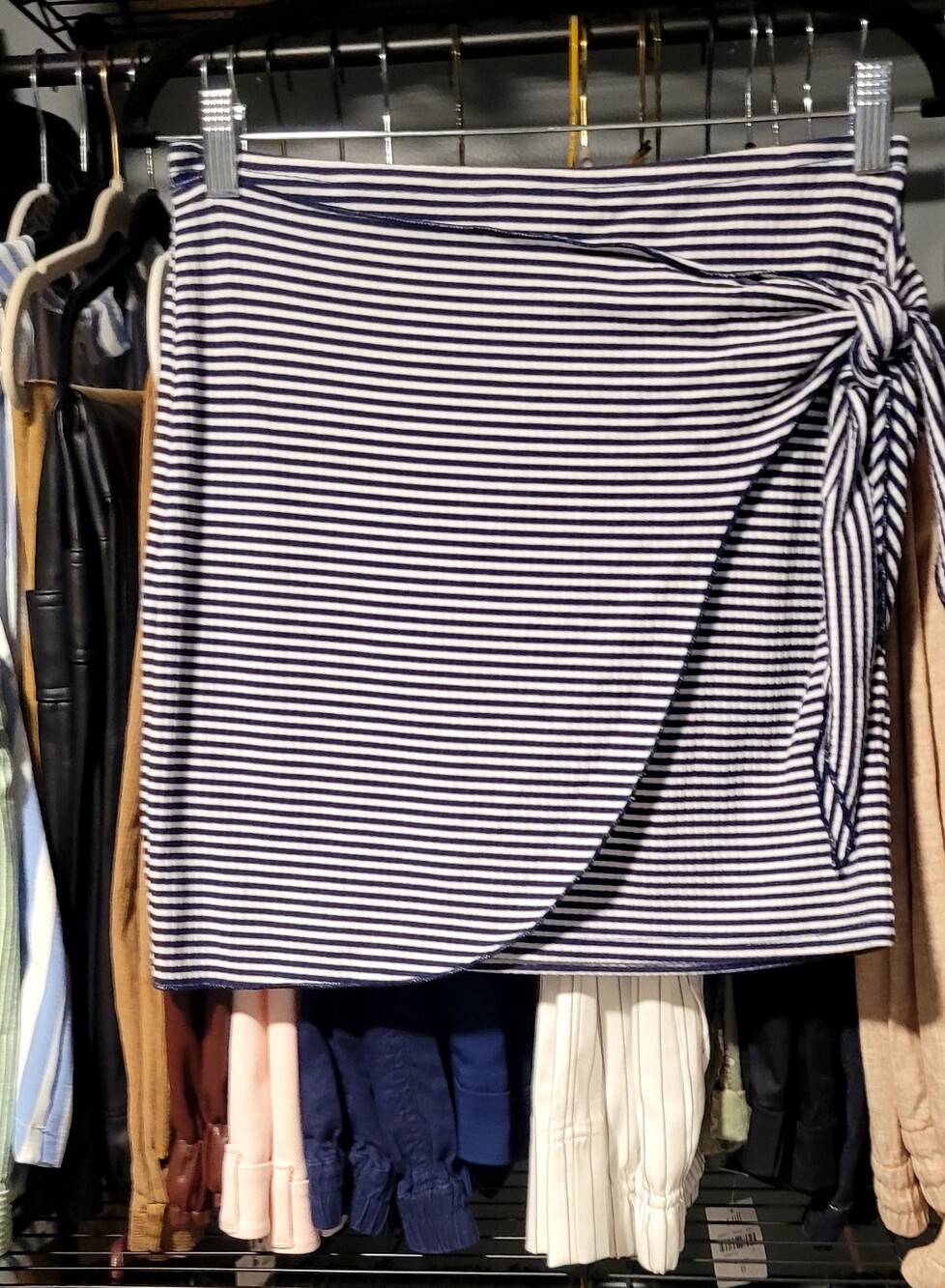 5 For $ 25 Blue Rain Navy and White Striped Asymmetrical Wrap Skirt